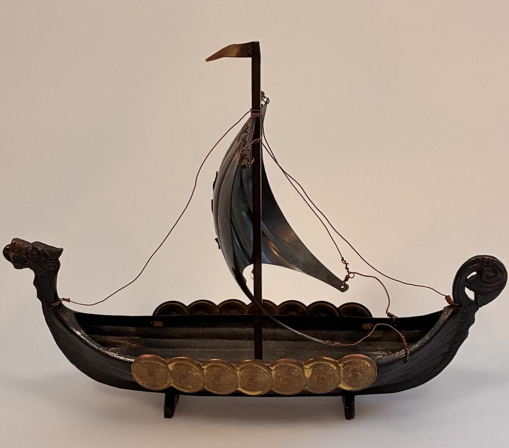 Vintage Metal Viking Longship Model Copenhagen Coat of Arms Souvenir
